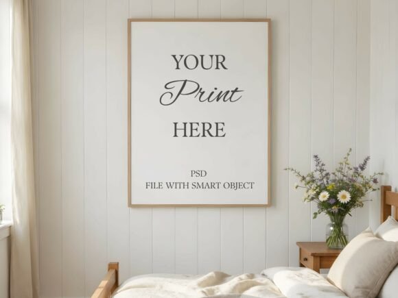 Farmhouse Bedroom Frame Mockup PSD
